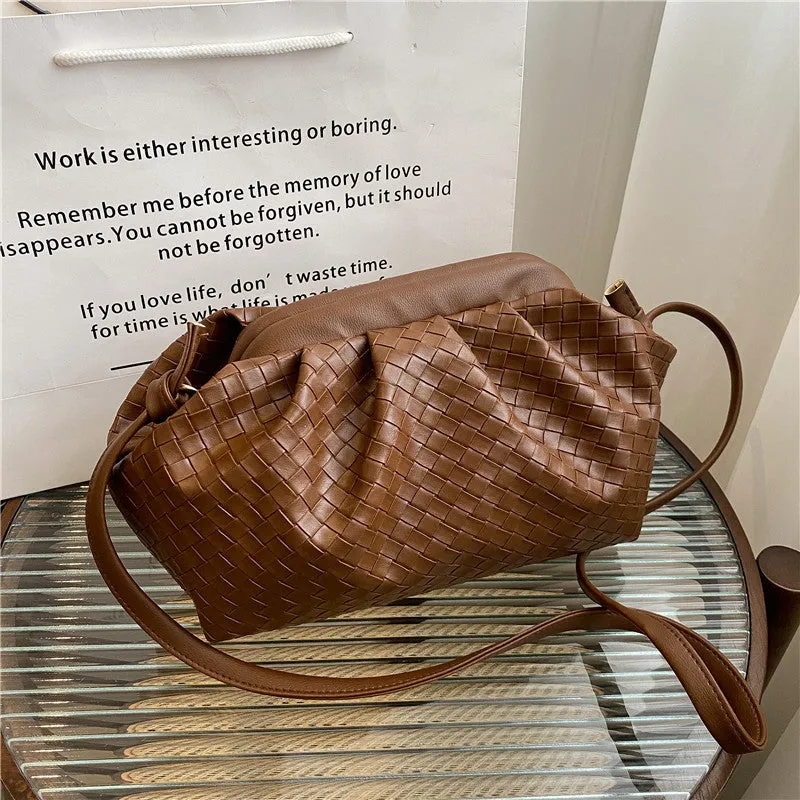 Women's Woven Cloud Solid Color Pleated Trendy Shoulder Bags