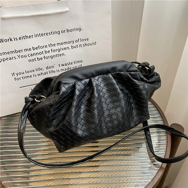 Women's Woven Cloud Solid Color Pleated Trendy Shoulder Bags