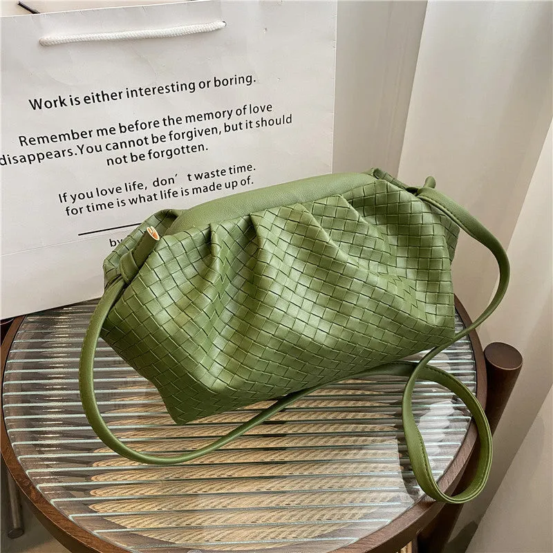 Women's Woven Cloud Solid Color Pleated Trendy Shoulder Bags