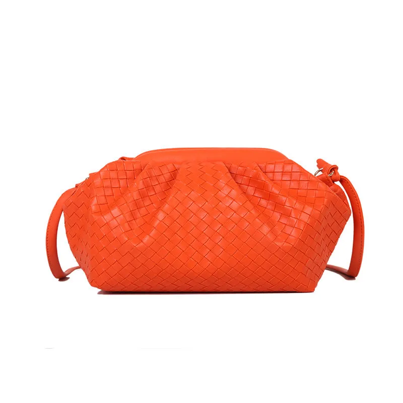 Women's Woven Cloud Solid Color Pleated Trendy Shoulder Bags