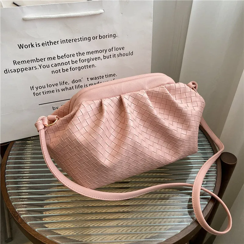 Women's Woven Cloud Solid Color Pleated Trendy Shoulder Bags