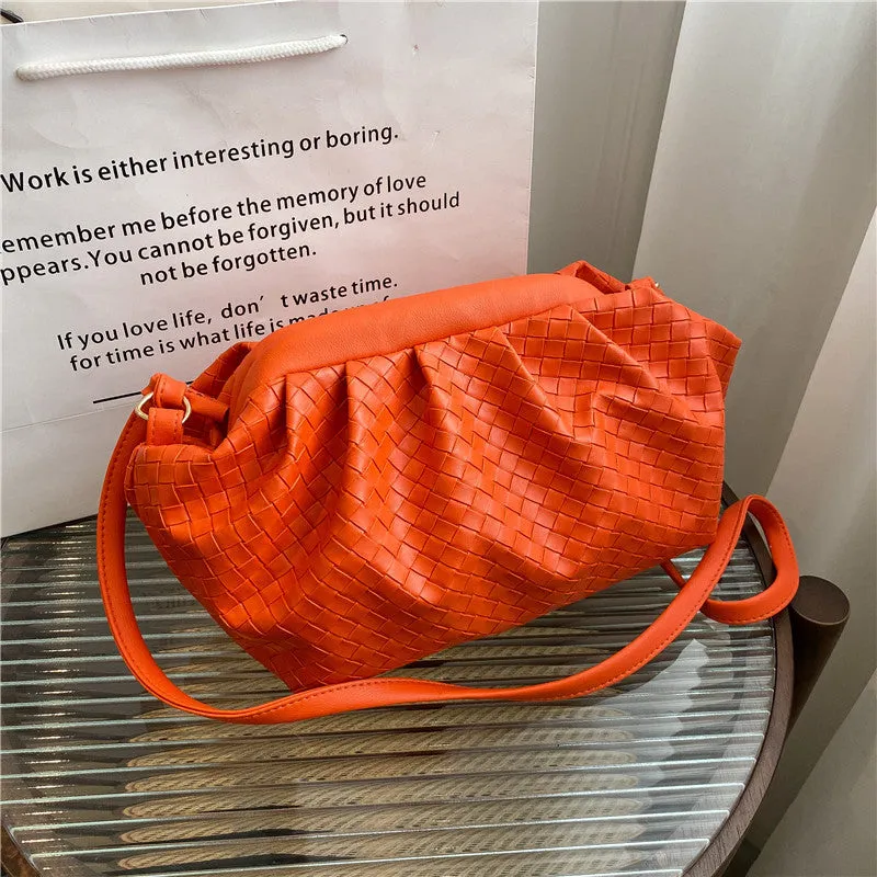 Women's Woven Cloud Solid Color Pleated Trendy Shoulder Bags