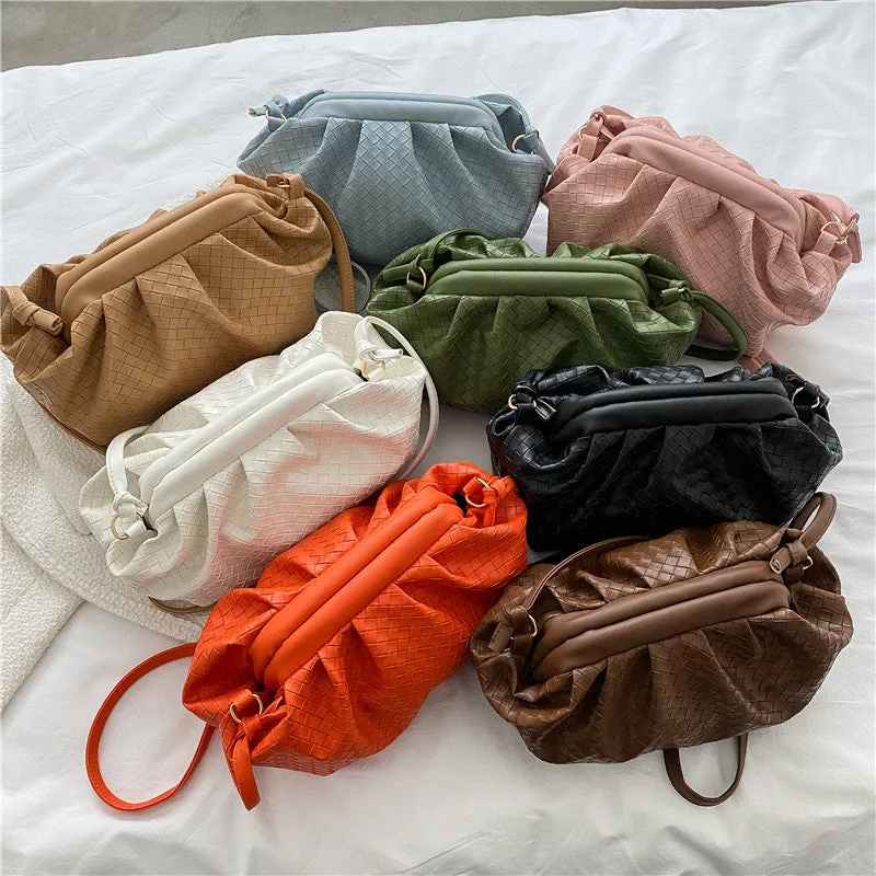 Women's Woven Cloud Solid Color Pleated Trendy Shoulder Bags