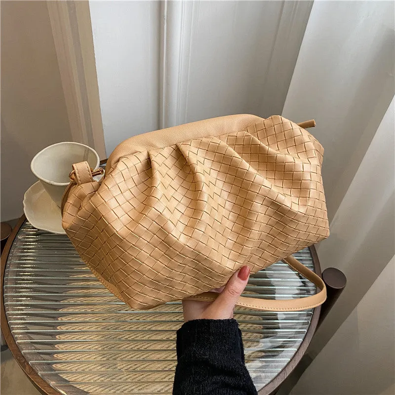 Women's Woven Cloud Solid Color Pleated Trendy Shoulder Bags