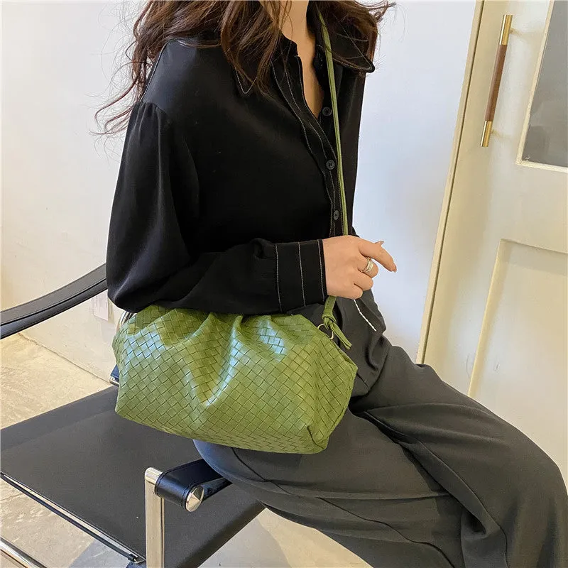 Women's Woven Cloud Solid Color Pleated Trendy Shoulder Bags