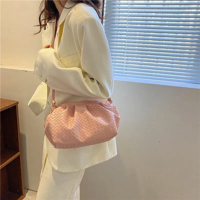 Women's Woven Cloud Solid Color Pleated Trendy Shoulder Bags