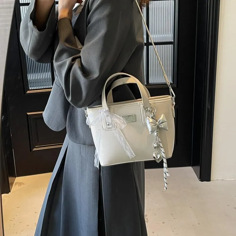 Women's Y2k Purse Cute Bow Purse Small Tote Bag Faux Leather Shoulder Bag Trendy Crossbody Bags Red Handbag Purse