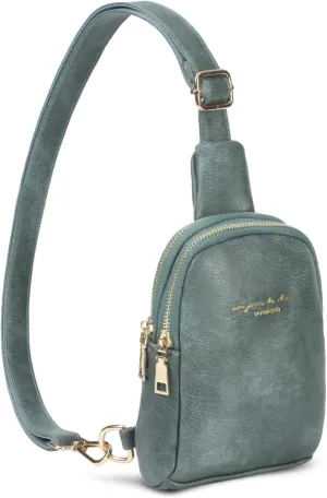 WOOMADA Sling Bag Crossbody Vegan Leather Fanny Packs for Women Fashionable Chest Bag for Travel(teal)