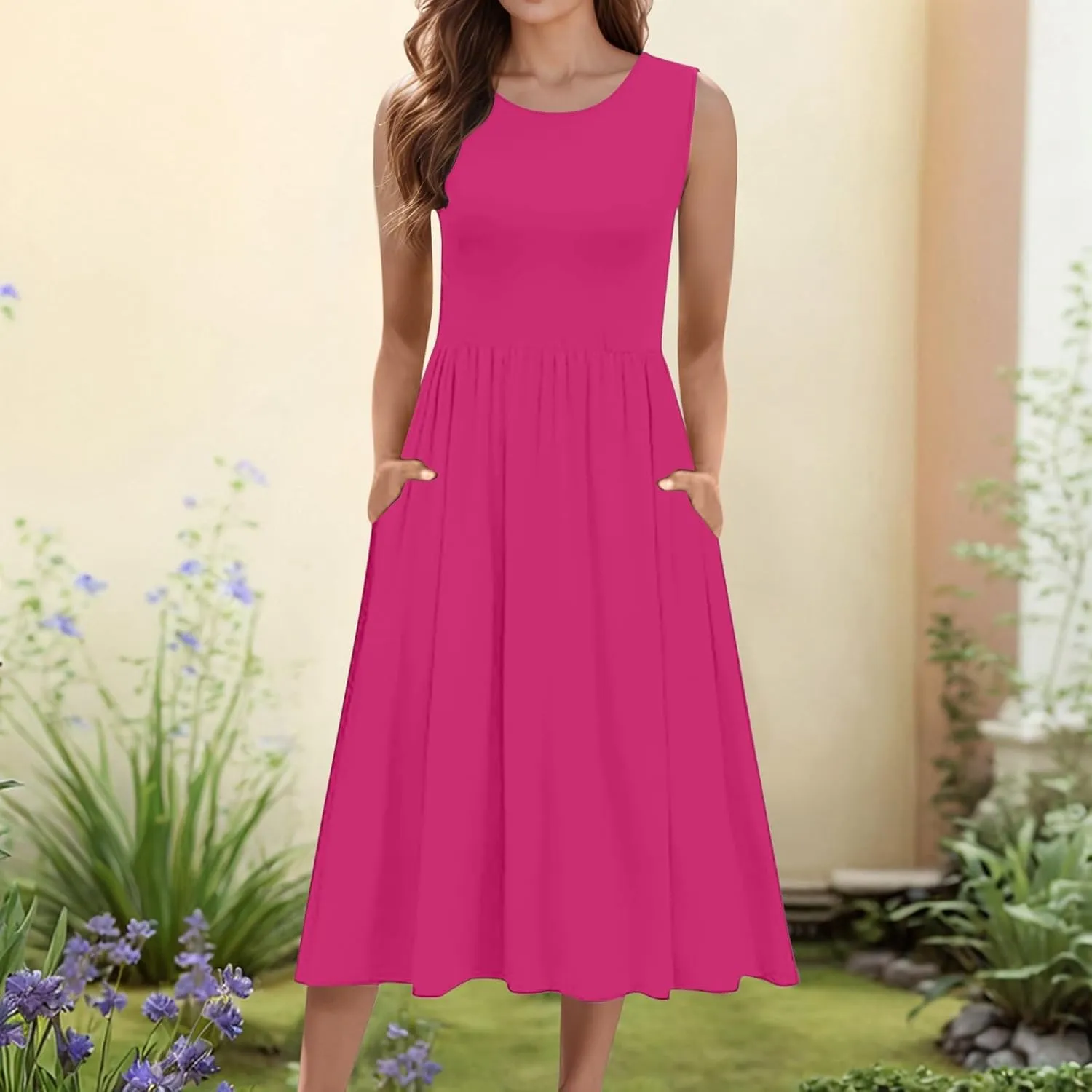 WYTong Women's Summer Tank Midi Dress 2025 Sleeveless Tank Midi Dresses with Pockets Casual A Line Flowy Dress