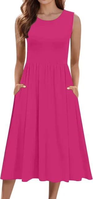 WYTong Women's Summer Tank Midi Dress 2025 Sleeveless Tank Midi Dresses with Pockets Casual A Line Flowy Dress
