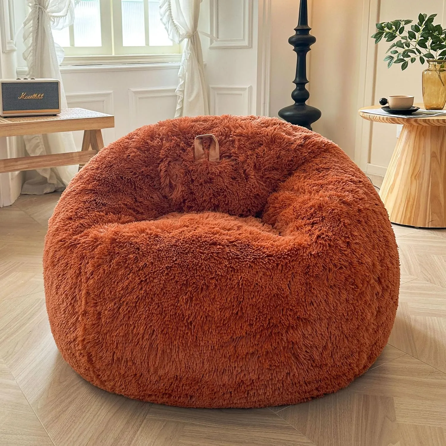 XeGe Fluffy Bean Bag Chair Cover(No Filler), Faux Fur Washable Soft Stuffed Animal Storage Bean Bag Cover for Plush Toys or Textile, Plush Shaggy Large BeanBag for Adults Kids Teens, Burnt Orange