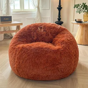 XeGe Fluffy Bean Bag Chair Cover(No Filler), Faux Fur Washable Soft Stuffed Animal Storage Bean Bag Cover for Plush Toys or Textile, Plush Shaggy Large BeanBag for Adults Kids Teens, Burnt Orange