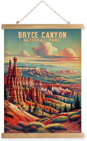 XIAOAIKA Vintage Bryce Canyon National Park Travel Poster with Wooden Scroll Frame – Holiday Decoration or Gift for Living Room, Bedroom, Office Wall Decor, Retro Art Print 16 x 23 Inches