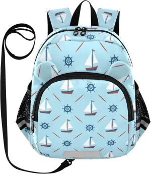 Yacht Sailboat Wave Preschool Backpack Travel Daycare Bookbag School Backpack with Traction Rope for Kids 3-6