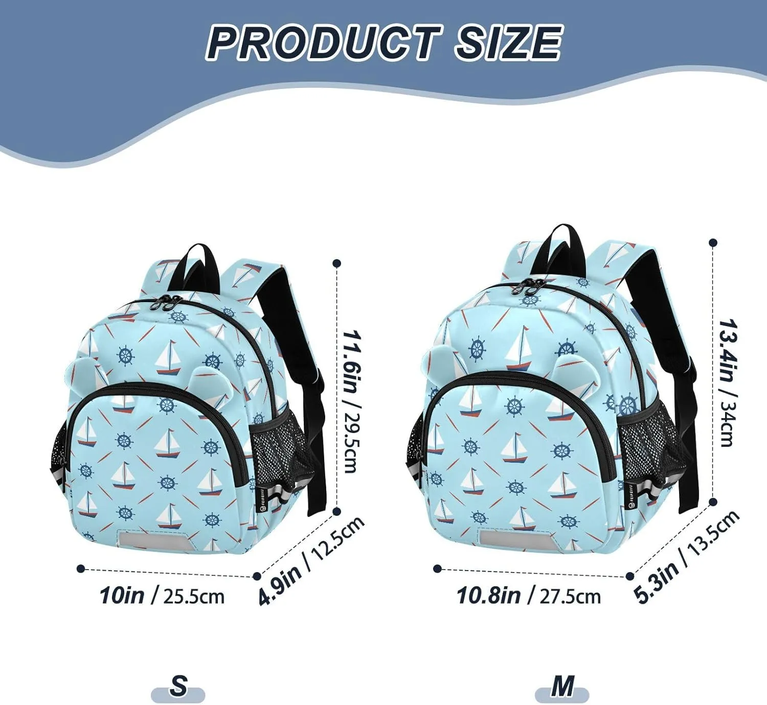 Yacht Sailboat Wave Preschool Backpack Travel Daycare Bookbag School Backpack with Traction Rope for Kids 3-6