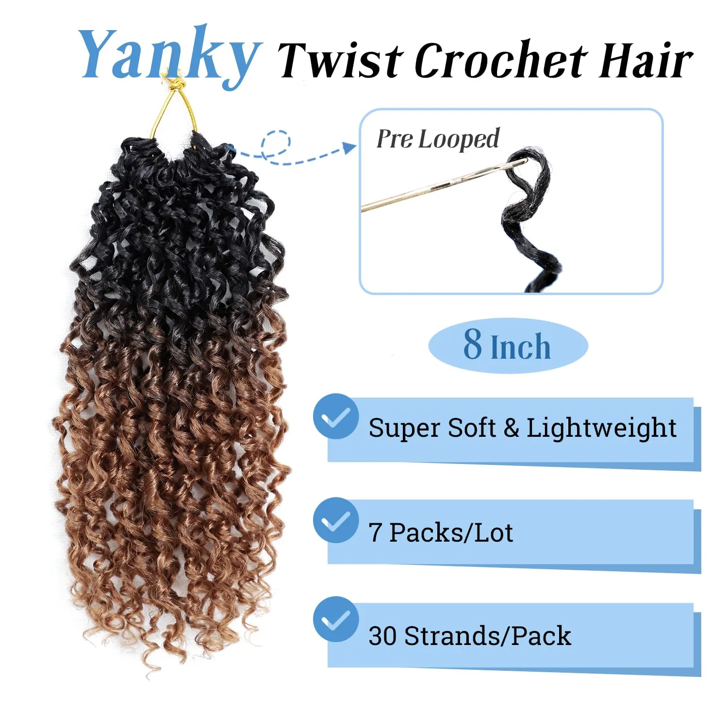 Yanky Twist Crochet Hair 8 Inch Pre Twisted Spring Mini Twist 7 Packs Passion Twist Styles Curly Ends Hair Extensions for Women, OT30