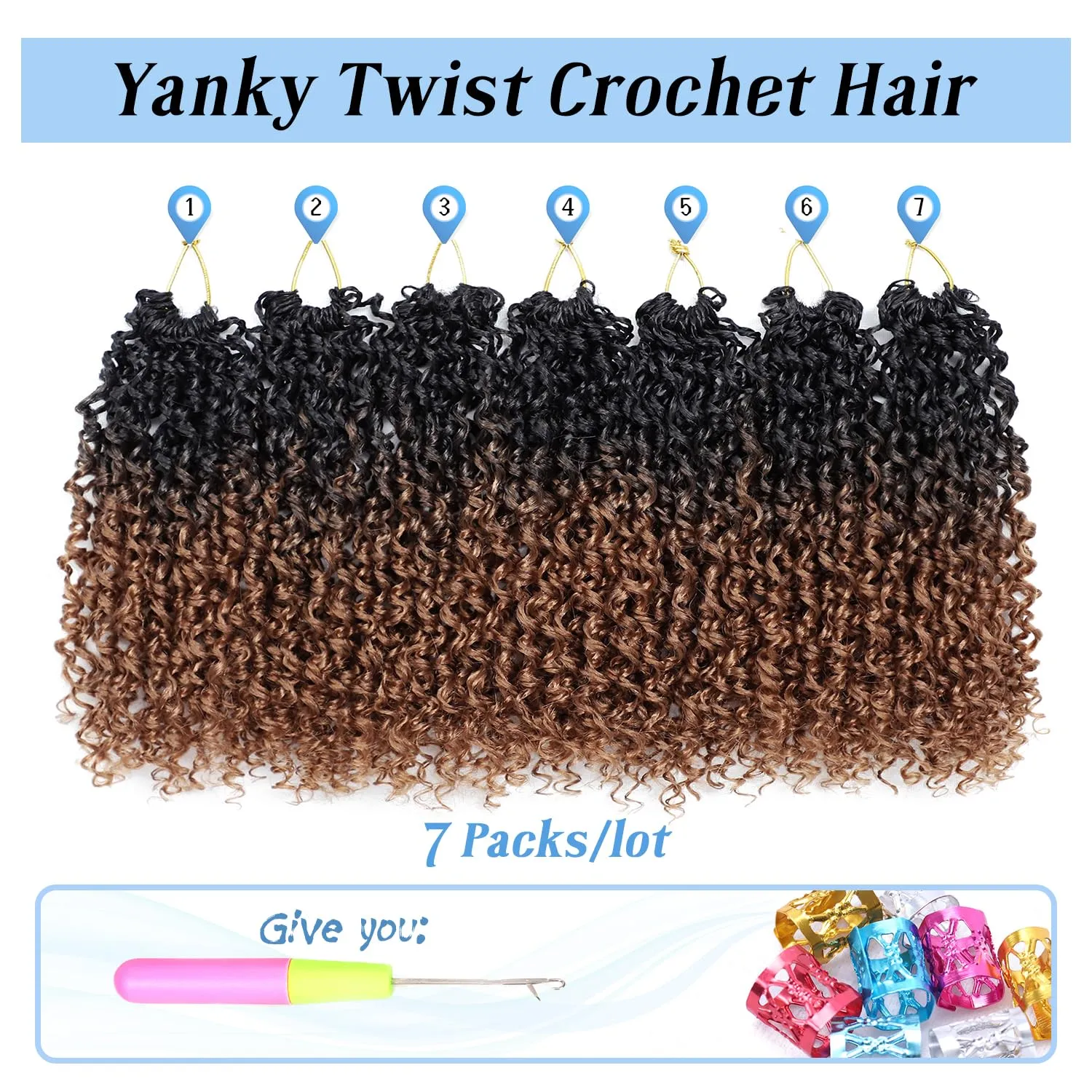 Yanky Twist Crochet Hair 8 Inch Pre Twisted Spring Mini Twist 7 Packs Passion Twist Styles Curly Ends Hair Extensions for Women, OT30