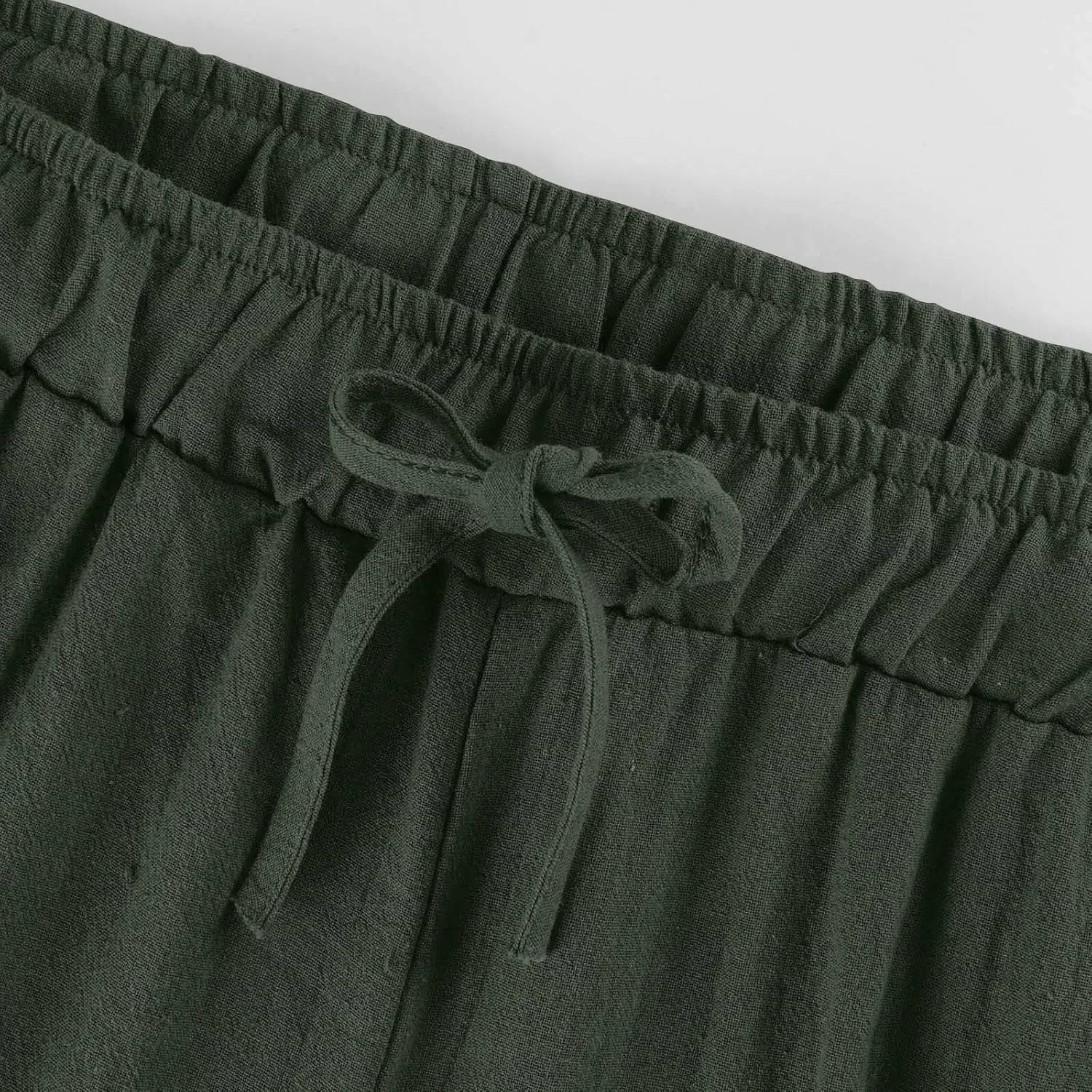 yardsong Capri Pants for Women Cotton Linen Summer Casual Cropped Pants Drawstring Elastic Waist Wide Leg Capris with Pockets