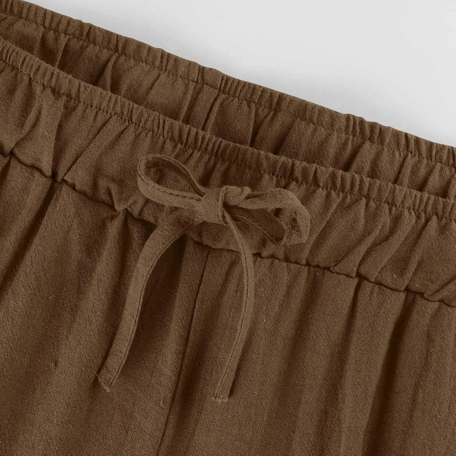 yardsong Capri Pants for Women Cotton Linen Summer Casual Cropped Pants Drawstring Elastic Waist Wide Leg Capris with Pockets