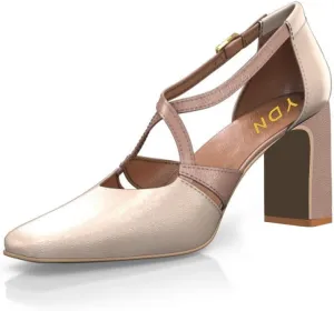 YDN Women Cross Strap Sqaure Toe Pumps Chunky Block High Heel D'orsays Fashion Contrast Stitching Office Dressy Shoes Size 4-15 US