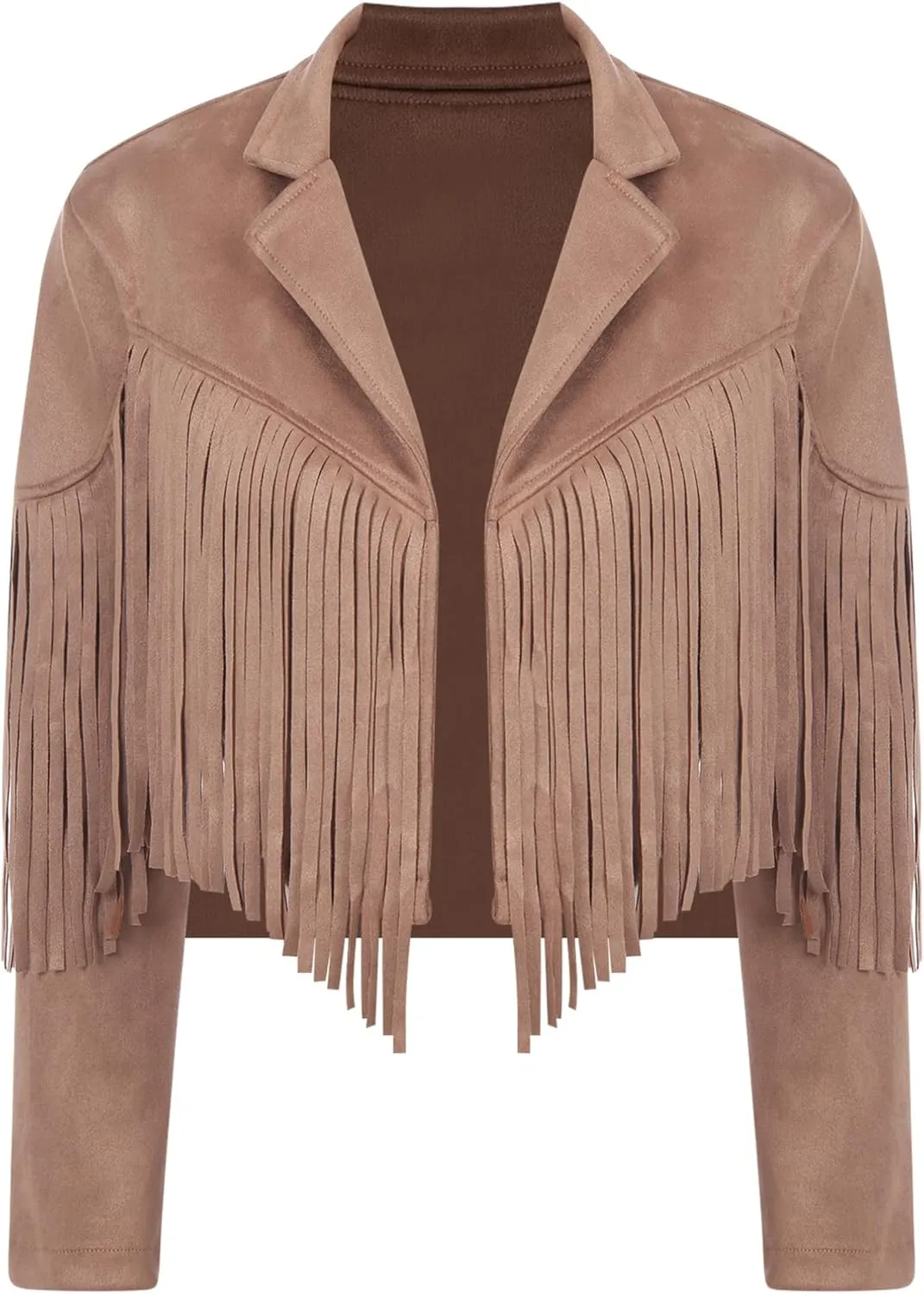 YiZYiF Women's Fringe Faux Suede Leather Jackets Fashion Cowgirl Tassel Motorcycle Cropped Coats