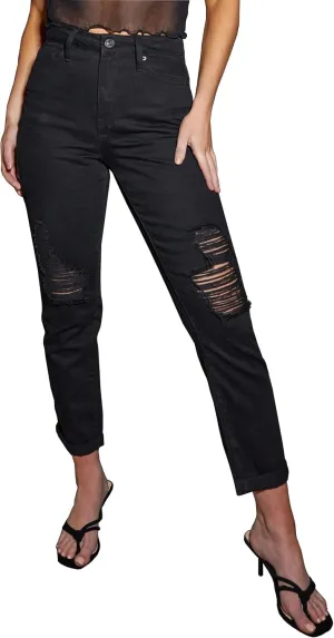 YMI Women's Junior Hybrid Dream High-Rise Mom Fit Ankle Jean