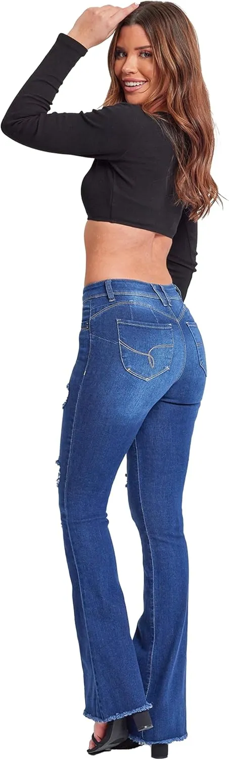 YMI Women's Junior Wannabettabut High Rise Super Flare Denim Jeans