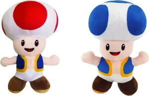 YoCosii (2 Pack) Mushroom Toad Plush, Cute Game Stuffed Toy, Christmas, Birthday Gift - 8"，Red&Blue