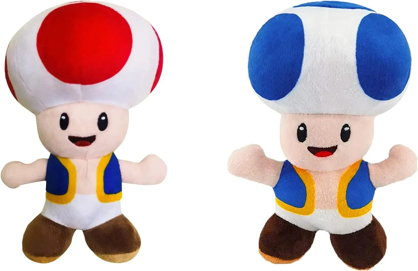 YoCosii (2 Pack) Mushroom Toad Plush, Cute Game Stuffed Toy, Christmas, Birthday Gift - 8"，Red&Blue