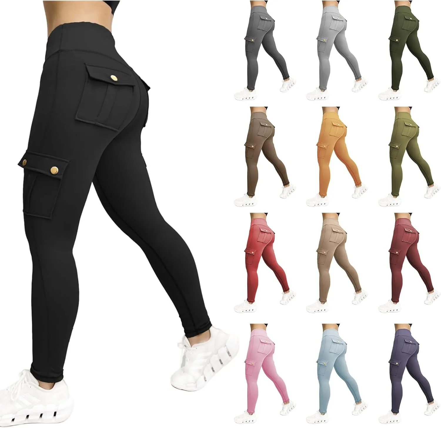 Yoga Pants Women Fashion High Waisted Workout Jeggings Butt Lifting Leggings with Pockets Tummy Control Running Pants