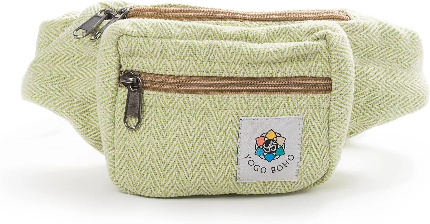 Yogo Boho Fanny Pack for Women Men, Canvas Boho Crossbody Waist Pack with Adjustable Straps, Versatile Fashion Hip Bag (Green)