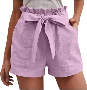 ZDRZK High Waist Paperbag Shorts for Women 2023 Casual Wide Leg Summer Cotton Linen Shorts with Pockets Trendy 2023