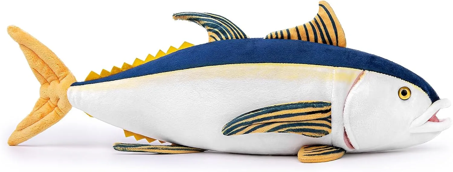 ZHONGXIN MADE Simulation Yellowfin Tuna Plush Toy - 16inch Lifelike Depth Ocean Animals Yellowfin Tuna Fish Plushie Stuffed Animal, Super Soft Plush Dolls for Kids Model Toys, Gifts for Kids