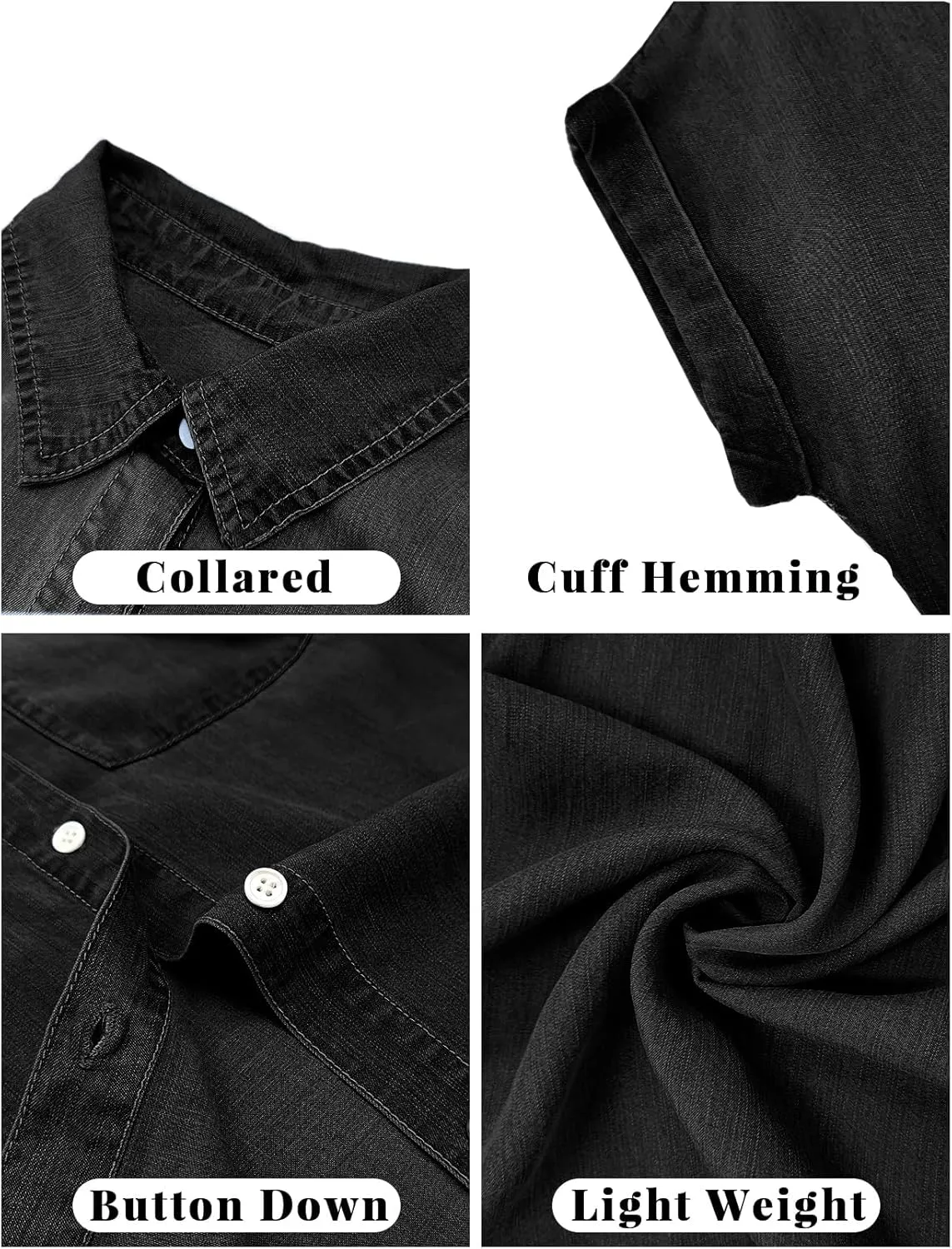 Zilcremo Women Denim Shirt Dresses Short Sleeve Distressed Jean Dress Button Down Casual Tunic Top