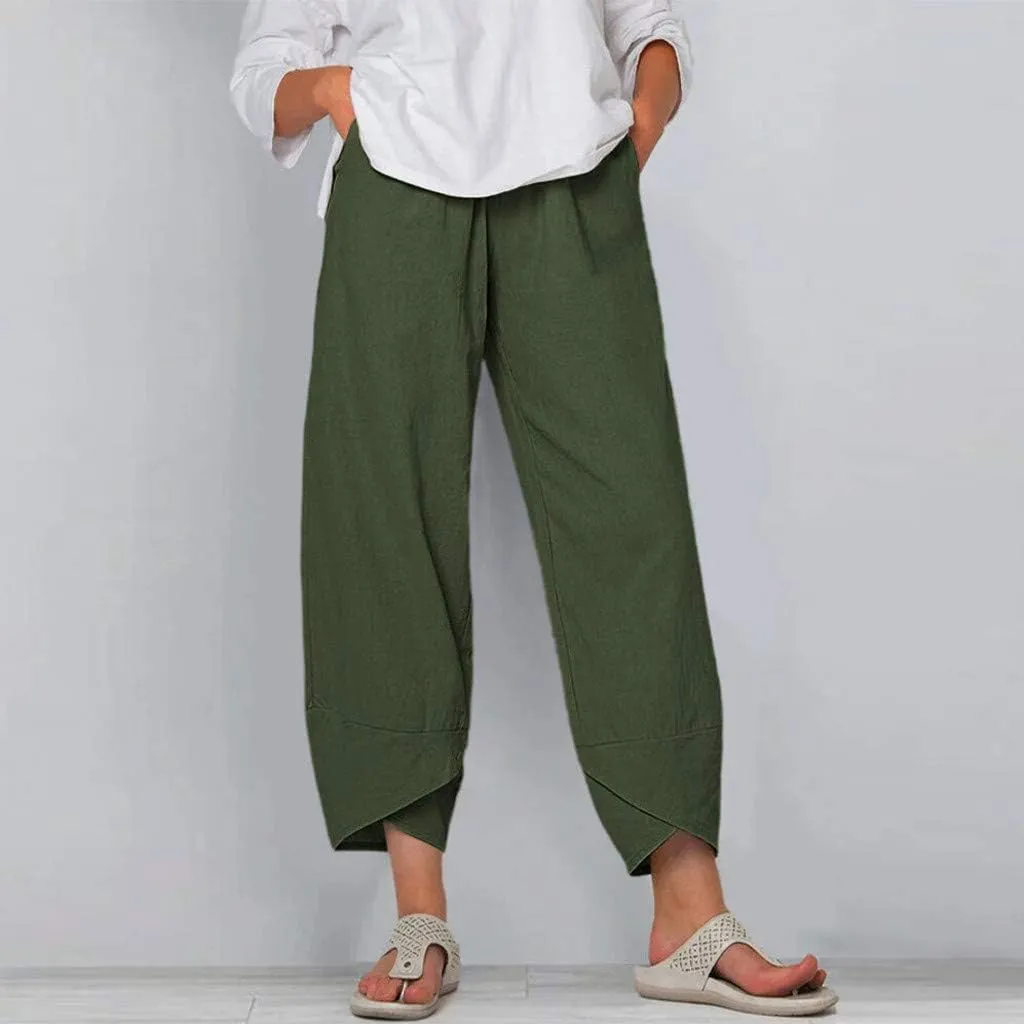 ZOCAVIA Women's Cotton Linen Capri Pants Casual Cropped Baggy Trousers Comfy Loose Palazzo Lounge Pants with Pockets