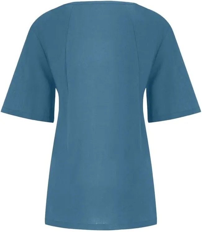 ZOCAVIA Women's Cotton Linen Shirts Summer Casual Boho Floral Short Sleeve Buttons Blouse Oversized Loose Ladies Tunic Tops