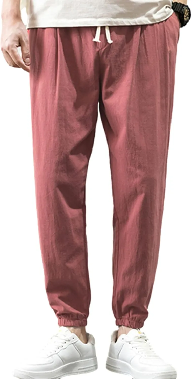 Zontroldy Men's Pants Cotton Linen Yoga Golf Beach Jogger Sweat Lounge Harem Pants Trousers