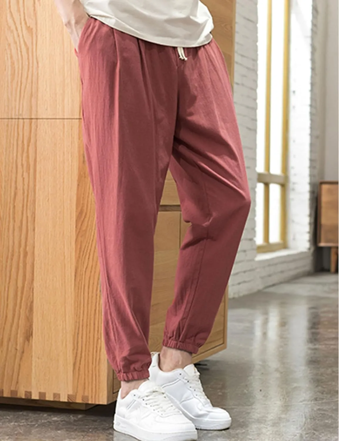 Zontroldy Men's Pants Cotton Linen Yoga Golf Beach Jogger Sweat Lounge Harem Pants Trousers