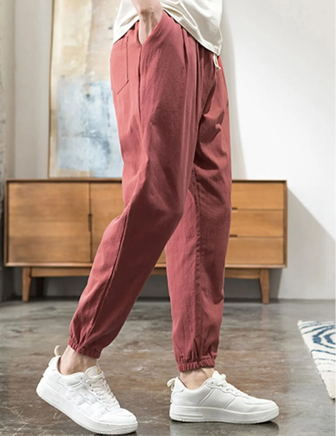 Zontroldy Men's Pants Cotton Linen Yoga Golf Beach Jogger Sweat Lounge Harem Pants Trousers