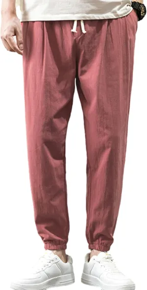 Zontroldy Men's Pants Cotton Linen Yoga Golf Beach Jogger Sweat Lounge Harem Pants Trousers