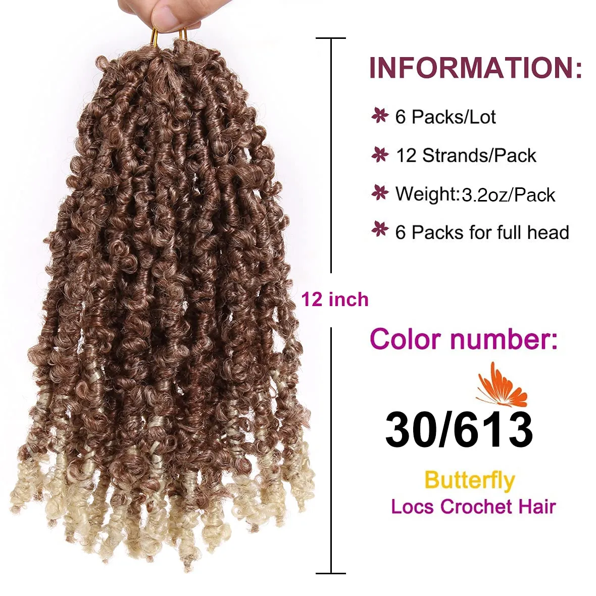 ZRQ 12 Inch Pre-twisted Soft Butterfly Locs Crochet Hair 6 Packs Blonde Short Bob Distressed Butterfly Braids Hair Handmade Pre-looped Messy Distressed Faux Locs Hair for Women 30/613#