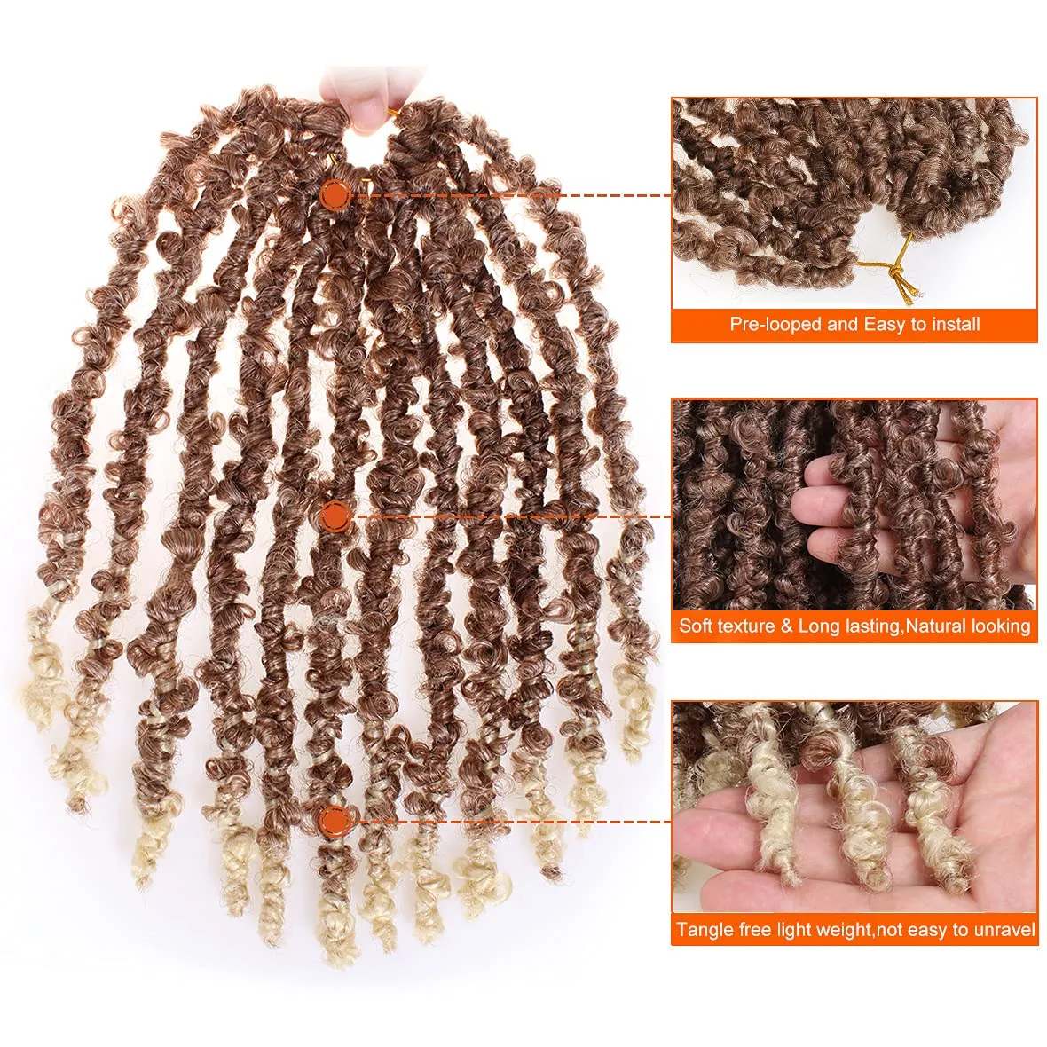 ZRQ 12 Inch Pre-twisted Soft Butterfly Locs Crochet Hair 6 Packs Blonde Short Bob Distressed Butterfly Braids Hair Handmade Pre-looped Messy Distressed Faux Locs Hair for Women 30/613#
