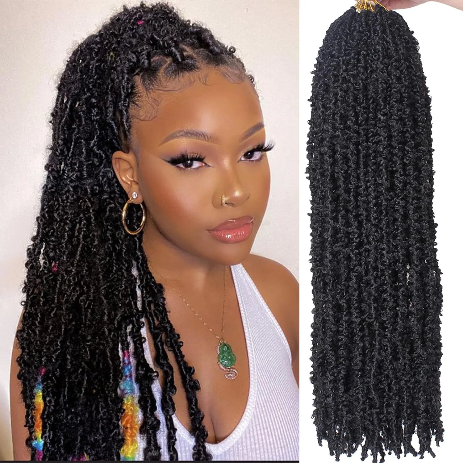 ZRQ 30 Inch Light Weight Butterfly Locs Crochet Hair 6 Packs Long Distressed Butterfly Faux Locs Crochet Hair（30 inch,1B)