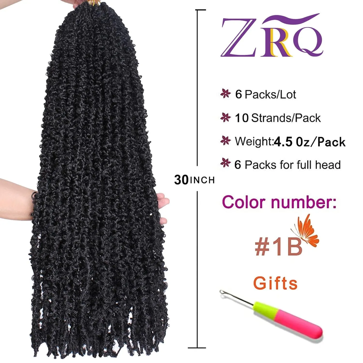 ZRQ 30 Inch Light Weight Butterfly Locs Crochet Hair 6 Packs Long Distressed Butterfly Faux Locs Crochet Hair（30 inch,1B)