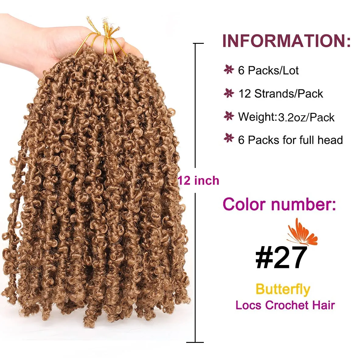 ZRQ Butterfly Locs Crochet Hair 12 Inch Pre-twisted Crochet Bob Hair Distressed Locs Butterfly Twist Locs Hair Messy Butterfly Braids Locs Hair For Women #27