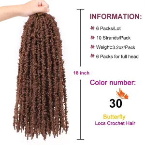 ZRQ Butterfly locs Crochet Hair 18 inch Distressed Locs Crochet Hair 6 Packs Soft Brown Butterfly Locs Crochet Braids Pre Looped Natural Synthetic Locs Crochet Hair Extension (18 Inch,30#)