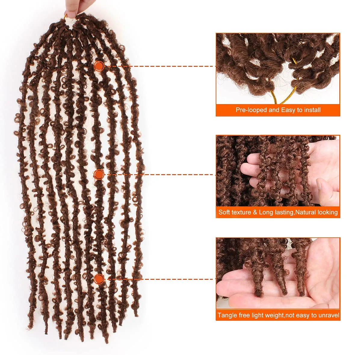 ZRQ Butterfly locs Crochet Hair 18 inch Distressed Locs Crochet Hair 6 Packs Soft Brown Butterfly Locs Crochet Braids Pre Looped Natural Synthetic Locs Crochet Hair Extension (18 Inch,30#)