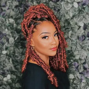 ZRQ Butterfly Locs Crochet Hair 6 Packs 12 Inch Copper Red Distressed Faux Locs Crochet Hair Short Butterfly Twist Locs Hair Pre-looped Messy #350