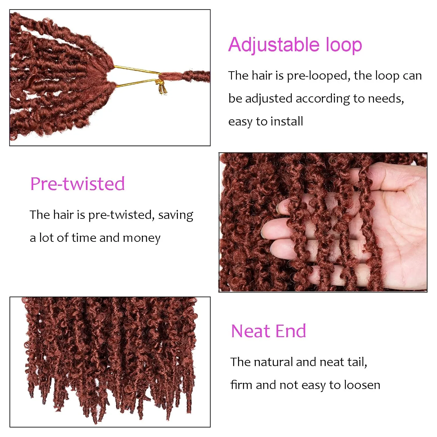 ZRQ Copper Red 30 Inch Butterfly Locs Crochet Hair 6 Packs Pre-looped Long Distressed Butterfly Faux Locs Hair Ginger Goddess Soft Locs Crochet Braids Hair Extensions (30 Inch, 350#）