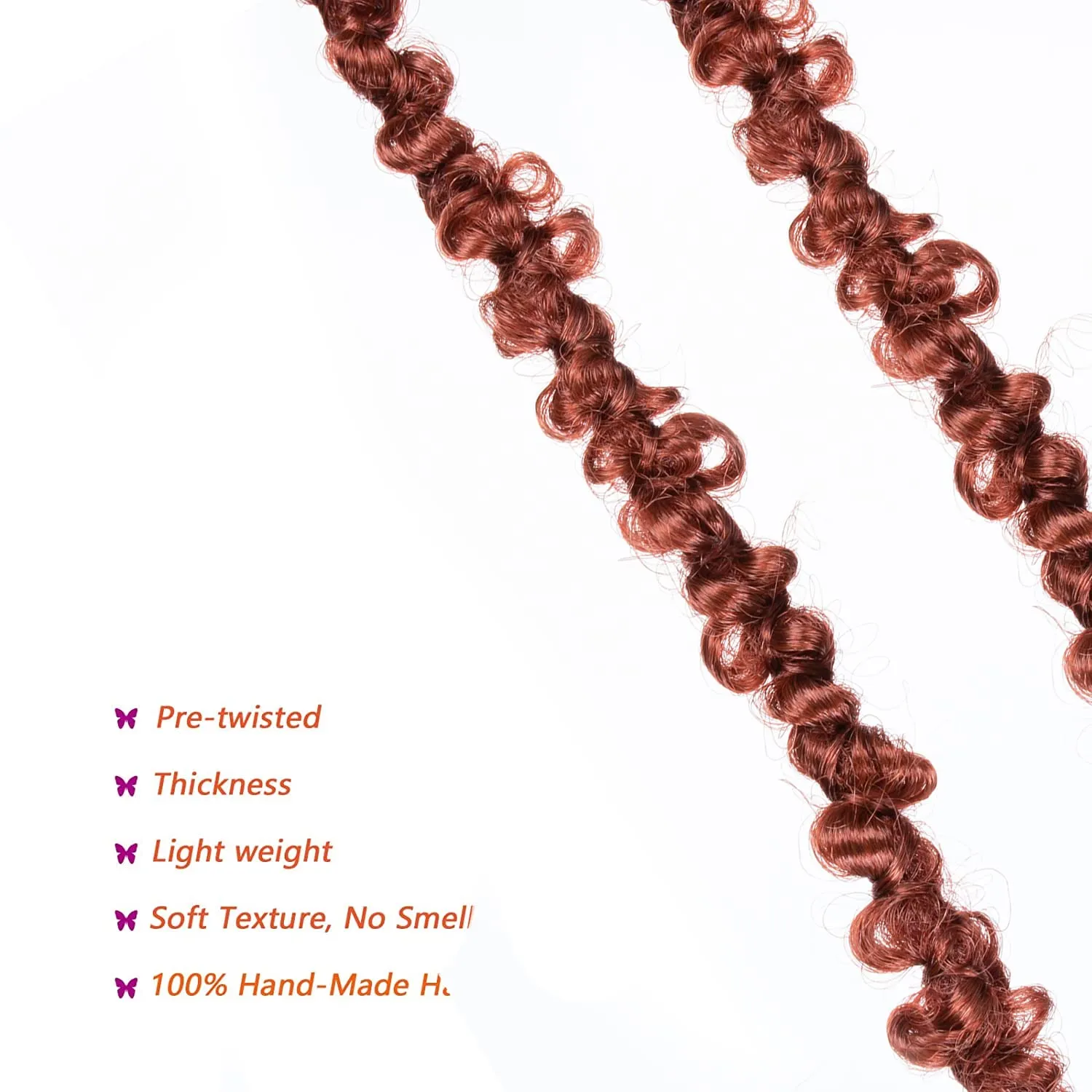 ZRQ Copper Red 30 Inch Butterfly Locs Crochet Hair 6 Packs Pre-looped Long Distressed Butterfly Faux Locs Hair Ginger Goddess Soft Locs Crochet Braids Hair Extensions (30 Inch, 350#）